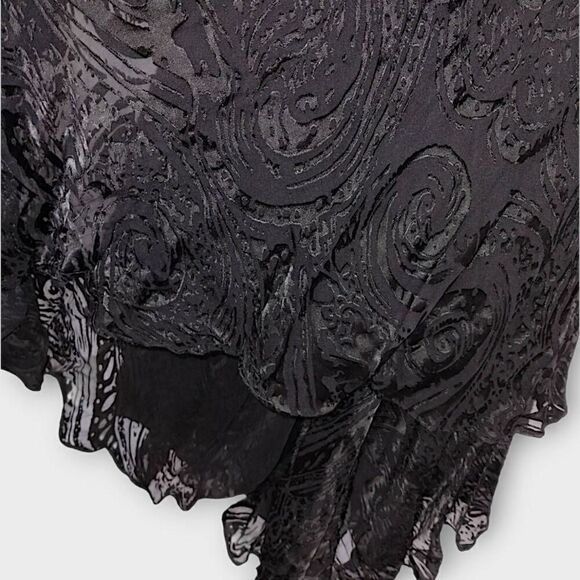 Bebe Black Silk gown Sz Medium Swiftie Burnt Velvet Print Maxi Dress Vtg Glamcor - Picture 14 of 15
